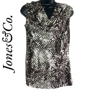 Jones&Co. Cowl Neck Sleeveless Snakeskin Blouse Size M